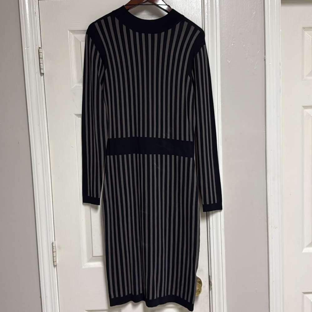 Y.A.S. Long Sleeve, Ribbed Knit Dress with Black and Grey Eegant Striped Dress - Picture 11 of 16